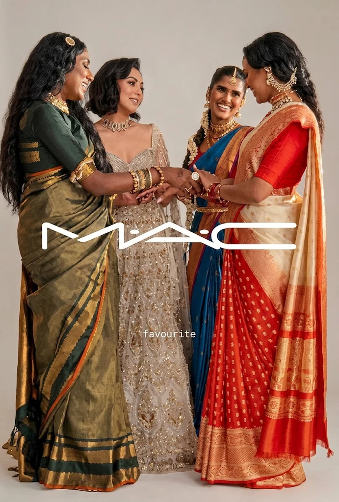 Quatre femmes en saris de fête, campagne M·A·C pour Diwali